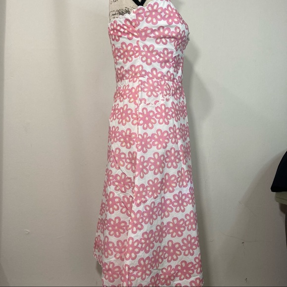 Vintage Betsey Johnson White Dress Pink Floral Bone In Bodice Fit & Flare Dress - Picture 6 of 16